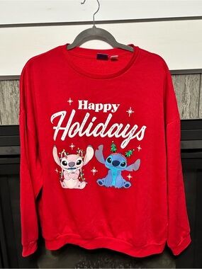 🎉4 for $40🎉Disney 'Happy Holidays' Sweatshirt with Stitch & Angel Graphics